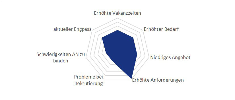 Fachkräftesituation: offene Stellen, steigender Bedarf, begrenztes Angebot und Schwierigkeiten bei Rekrutierung und Bindung.